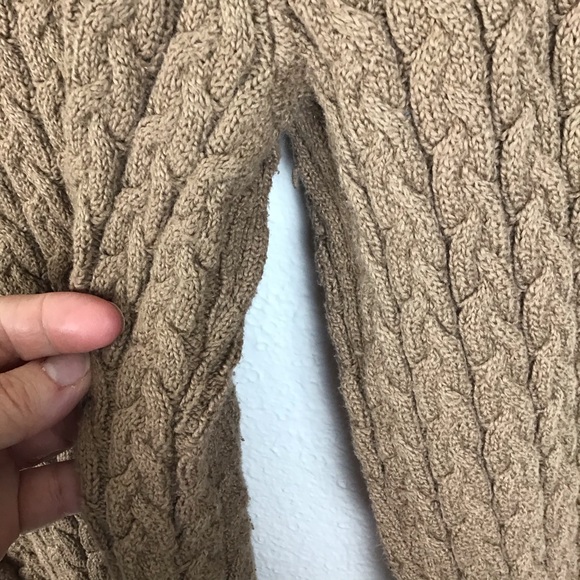 Talbots V-neck cable knit sweater in brown-L - Picture 6 of 8